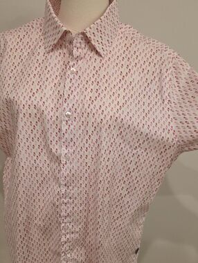 Stone Rose White Short-Sleeve Button-Down Shirt with Pink Micro Print
